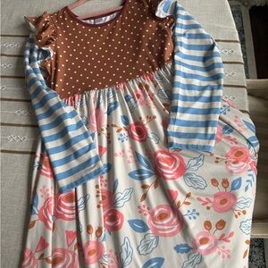 Floral and Striped Long Sleeve Dress